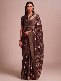 Akhilam - Dark Brown Silk Blend Woven Saree