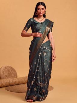 Akhilam - Green Silk Blend Woven Saree