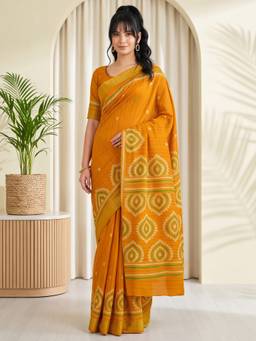 Akhilam - Mustard Silk Blend Woven Saree