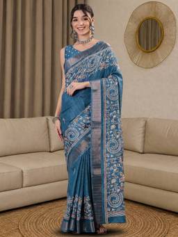 Akhilam - Light Blue Silk Blend Woven Saree