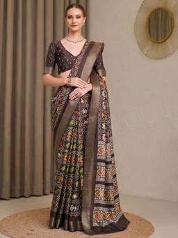 Akhilam - Coffee Brown Silk Blend Woven Saree