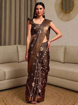 Akhilam - Brown Silk Blend Woven Saree