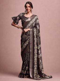 Akhilam - Charcoal Silk Blend Woven Saree