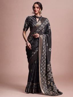 Akhilam - Black Silk Blend Woven Saree