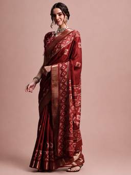 Akhilam - Maroon Silk Blend Woven Saree