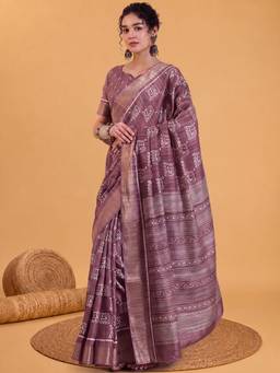 Akhilam - Mauve Silk Blend Woven Saree