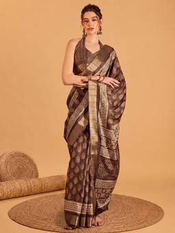 Akhilam - Brown Silk Blend Woven Saree