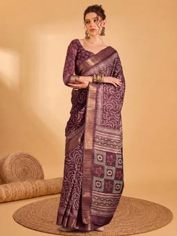 Akhilam - Burgundy Silk Blend Woven Saree