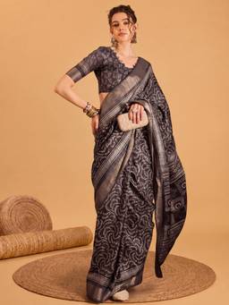 Akhilam - Black Silk Blend Woven Saree