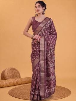 Akhilam - Burgundy Silk Blend Woven Saree