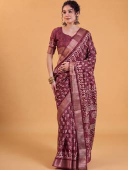 Akhilam - Maroon Silk Blend Woven Saree
