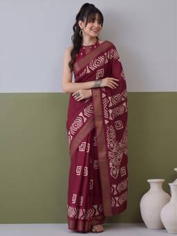 Sareemall - Women's Silk Blend Magenta Printed Saree