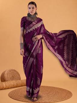 Akhilam - Burgundy Silk Blend Woven Saree