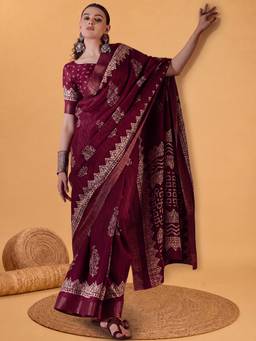 Akhilam - Maroon Silk Blend Woven Saree