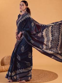 Akhilam - Blue Silk Blend Woven Saree