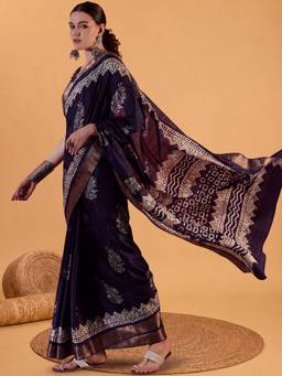 Akhilam - Purple Silk Blend Woven Saree