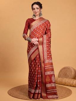 Akhilam - Rust Silk Blend Woven Saree