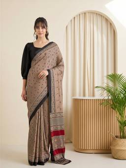 Sareemall - Women's Satin Beige Printed Saree