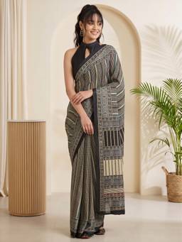 Sareemall - Women's Satin Grey Printed Saree