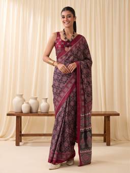 Sareemall - Women's Crepe Maroon Printed Saree