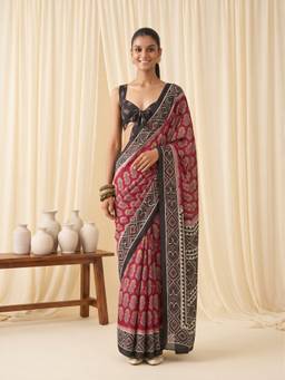 Sareemall - Women's Satin Maroon Printed Saree
