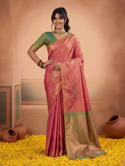 Sareemall - Women's Silk Pink Woven Design Saree