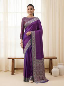 Sareemall - Women's Silk Blend Purple Woven Design Saree