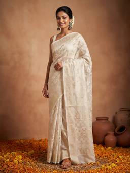 Sareemall - Women's Organza White Woven Design Saree