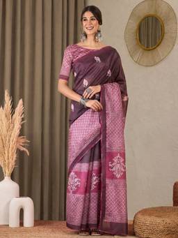 Akhilam - Mauve Silk Blend Embroidered Saree