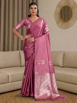 Akhilam - Mauve Satin Woven Saree