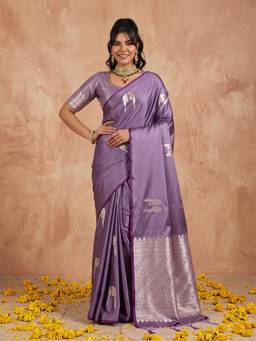 Sareemall - Women's Satin Lavender Woven Design Saree