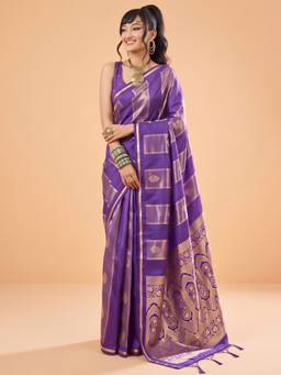 Akhilam - Women'S Satin Purple Woven Design Saree