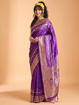 Akhilam - Women'S Satin Purple Woven Design Saree