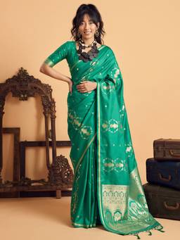 Akhilam - Women'S Satin Green Woven Design Saree