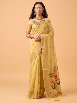 Akhilam - Women'S Tissue Yellow Woven Design Saree