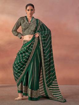 Akhilam - Women'S Silk Blend Green Printed Festive Saree