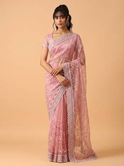 Akhilam - Pink Organza Embellished Saree