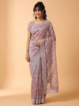 Akhilam - Purple Organza Embellished Saree