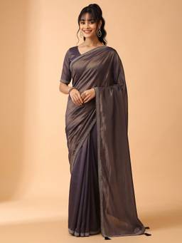 Akhilam - Purple Satin Embellished Saree