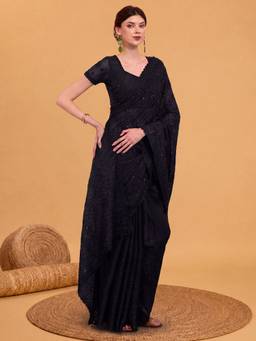 Akhilam - Black Tissue Embellished Saree