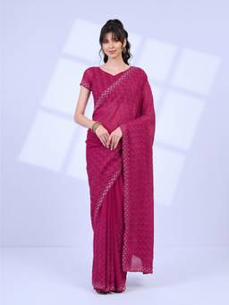 Sareemall - Women's Tissue Pink Embroidered Saree
