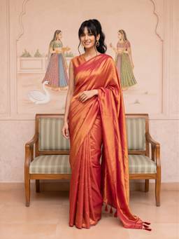 Sareemall - Women's Vichitra Silk Orange Solid Saree