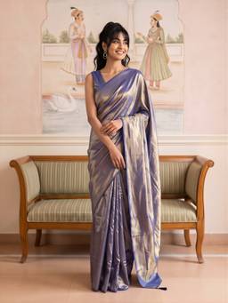 Sareemall - Women's Vichitra Silk Blue Solid Saree