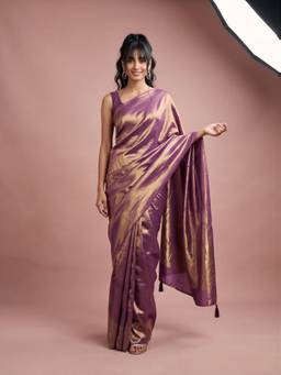 Sareemall - Women's Vichitra Silk Purple Solid Saree