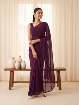 Akhilam - Women'S Georgette Wine Solid Saree