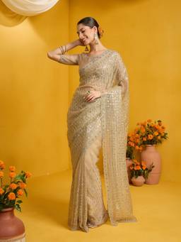 Sareemall - Women's Soft Silk Beige Embellished Saree