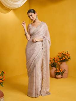 Sareemall - Women's Satin Silk Lavender Zari Embroidered Saree