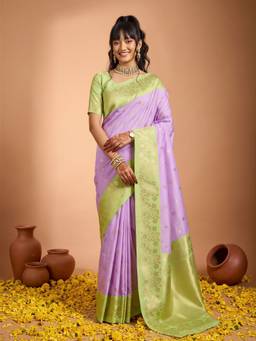 Sareemall - Women's Cotton Blend Purple Woven Design Saree