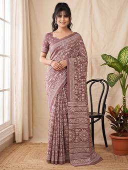 Akhilam - Women'S Dola Silk Mauve Printed Saree