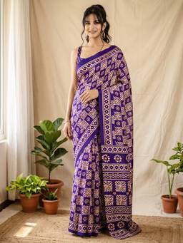 Akhilam - Purple Cotton Blend Printed Saree